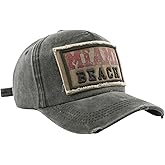 Vendioer Vintage Miami Beach Embroidered Trucker Hat, Distressed Washed Ripped Adjustable Baseball Cap