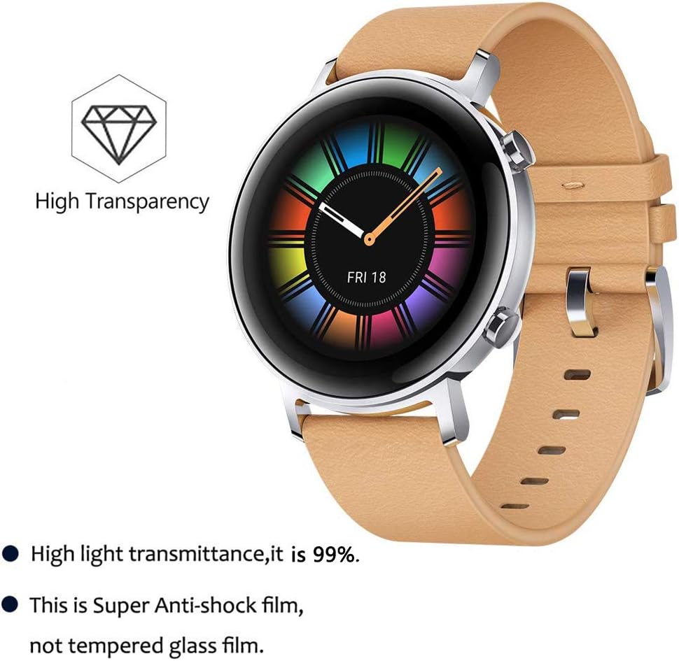 Youniker 6 Pack for Huawei Watch GT2 42mm Screen Protector Film for Huawei Watch GT 2 42mm Smartwatch Screen Protectors Foils Screen Cover Crystal Clear HD Anti-Scratch Anti-Fingerprint - Image 4
