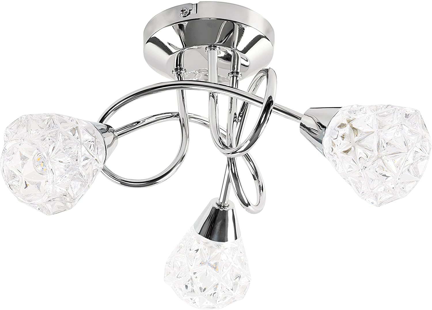 MiniSun | Modern 3 Way Crossover Silver Chrome Ceiling Light with Diamond Effect Glass Shades | Pendant Lights, Home Décor & Improvement Essential | Mains Wired