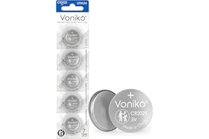 Voniko CR2025 3V Lithium Batteries 5 Pack for Child Safety, Compatible with Remotes, Key Fobs, Watches, Calculators - 7 Years Shelf Life