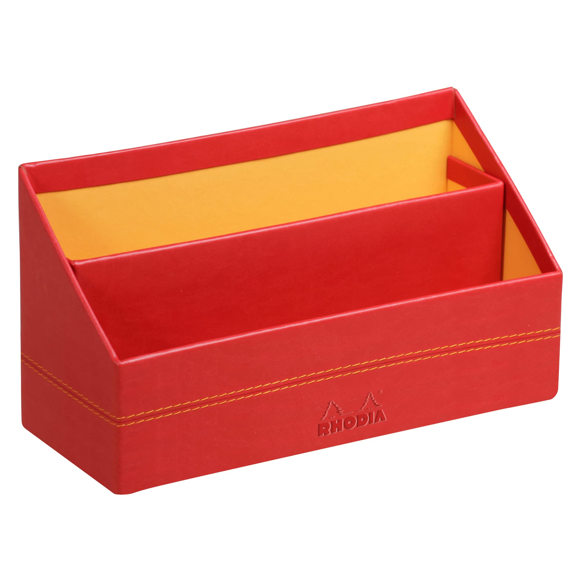 RHODIA 318943C - Poppy Mail Holder - 25x10x14 cm - Orange Saddle Stitching - Faux Leather Exterior - Rhodiarama Home Office Collection - Office Organization & Designer Storage