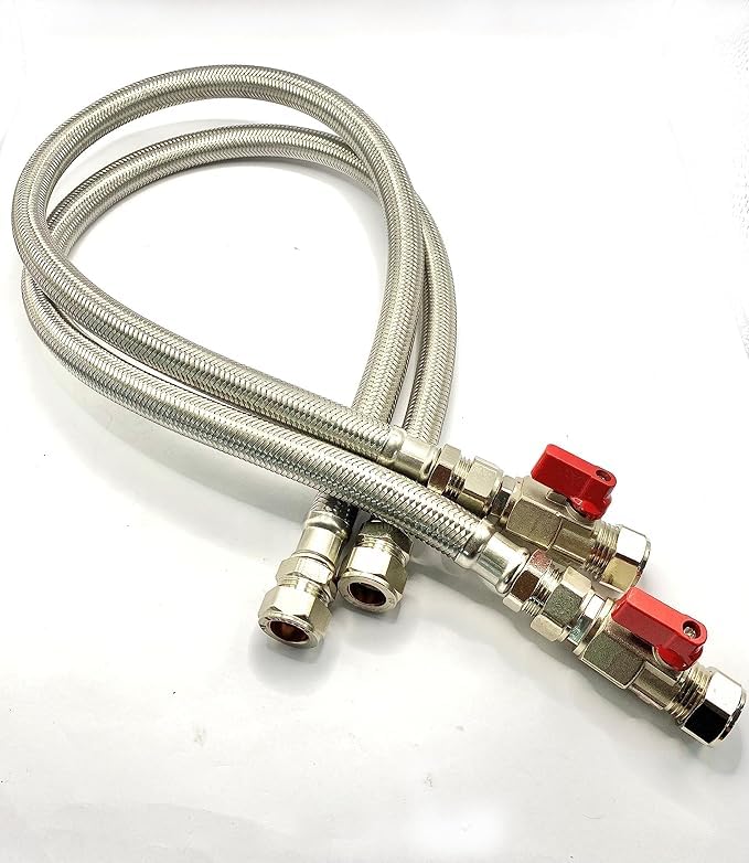 Greened House Flexible Hose x2 for Kitchen Plinth Heater 15mm Compression 700mm Length On/Off Valve Compatible with All Plinths Including Bidex/Smith’s/Myson/Kickspace Plinths.