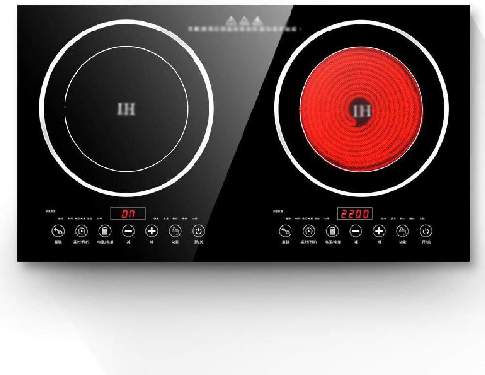 TSTYW Double-head induction cooker electric ceramic stove high power desktop timing electromagnetic cooker household binocular infrared,Black