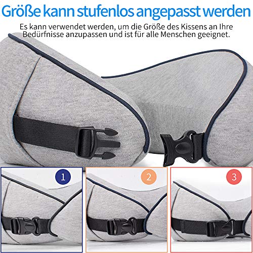 Yarrashop Travel Neck Pillow Orthopaedic Neck Pillow Sleeping Memory Foam Fabric Ergonomic Neck Support Pillow for Comfortable Sleep on Plane, Car or Train Update Gray