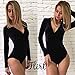 Young17 Long Sleeve Sexy Deep V Neck Velvet Bodysuit Leotard Top Women Snap Crotch Skinny Jumpsuit