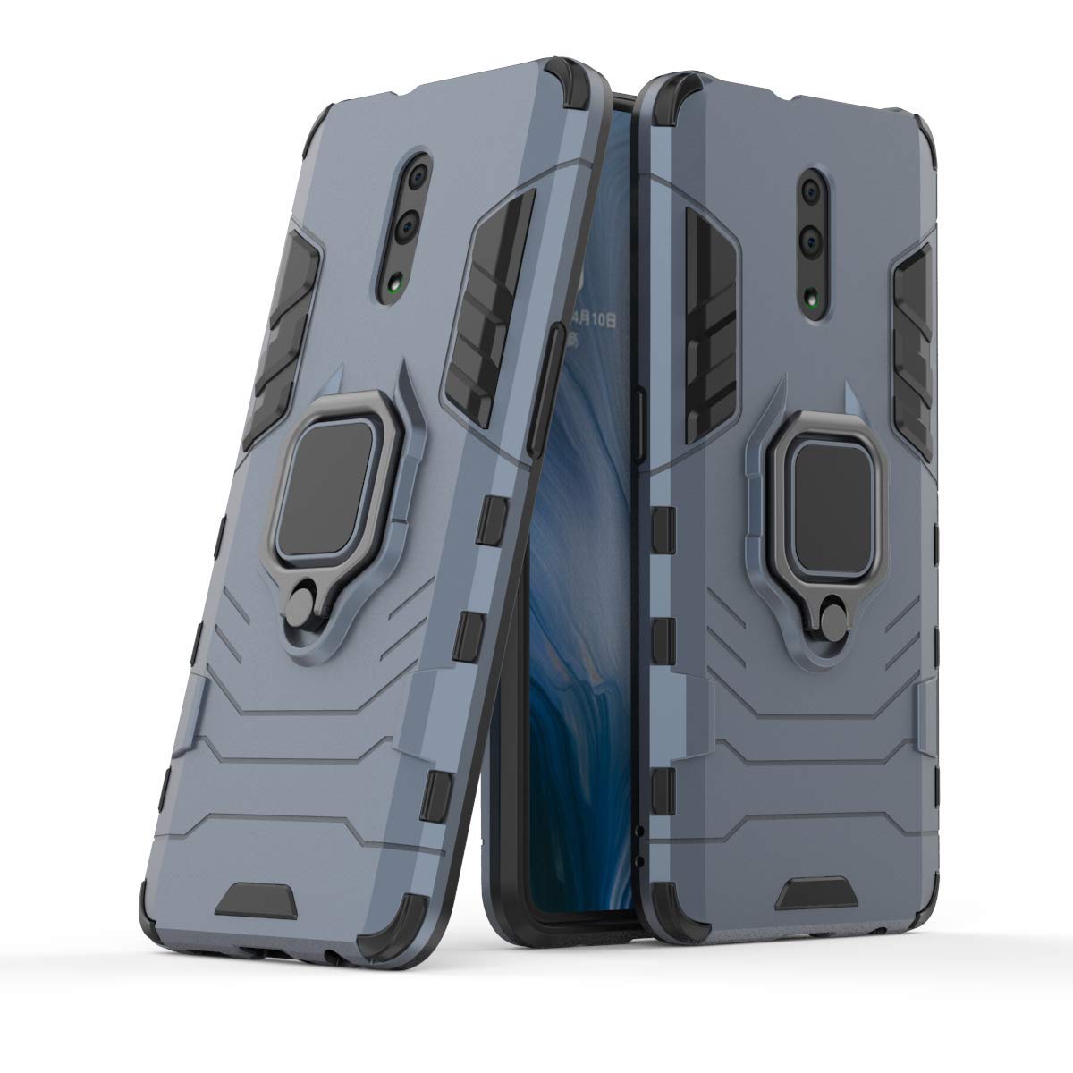 MRSTER OPPO Reno Case, Heavy Duty Armor Dual Layer Shock Resistant Hybrid Protective Case Cover with Ring Holder Kickstand for OPPO Reno. HB Blue