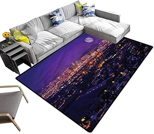 USA, Soft Bedroom Rugs Phoenix Arizona Full Moon Sky Indoor/Outdoor Multicolor Area Rug in Many Custom Sizes, 7'x 7'