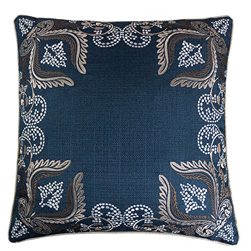 Homey Cozy Embroidery Throw Pillow Cover,Navy Series Floral Decorative Square Couch Cushion Pillow Case 20 x 20 Inch, Cover Only
