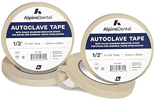 55DENTAL 60 Yd. Roll of Autoclave Tape 1/2" – Indicates Sterilization for Dental Tools, Surgical Instruments & Tattoo Accessories – Heat Tape for Chemical & Autoclave Sterilizers