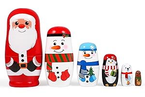 FOMIYES Nesting Dolls, 6Pcs Christmas Nesting Dolls Handmade Matryoshka Dolls for Christmas Decoration Birthday Party Favors