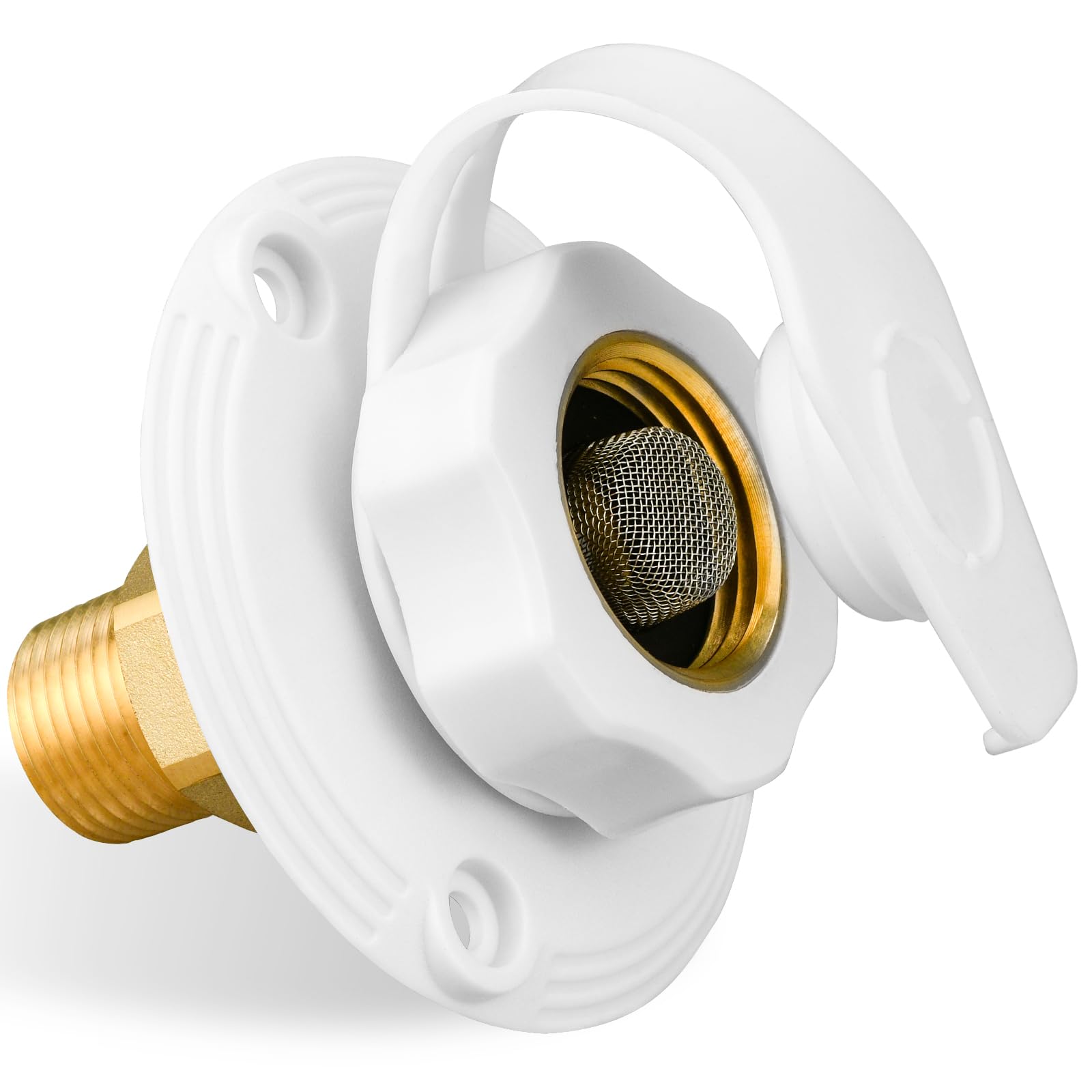 Photo 1 of *MISSING PARTS* RV City Water Inlet with Brass Check Valve, Fresh Water Fill Flange for Camper Hookup, Durable RV Water Replacement Connection Fittings, White