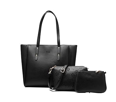 DI GRAZIA Womens Shoulder Handbag (Black) - Set of 3