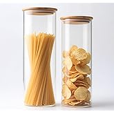 HomeyHoney 66+37 oz Glass Food Storage Jars with Airtight Lids, Tall Clear Glass Jar with Bamboo Lid, Airtight Food Canister for Pasta, Candy, Coffee, Sugar, Cookie, Snack. (Round | 10+11 Inch)