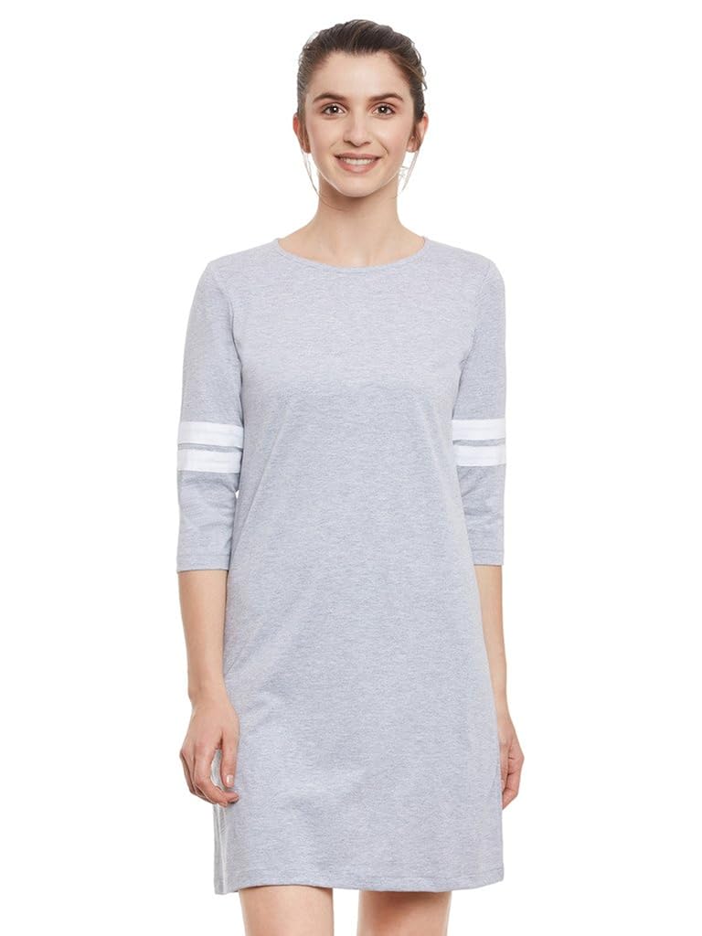miss chase women's grey plain solid round neck 3/4 sleeve panelled shift dress