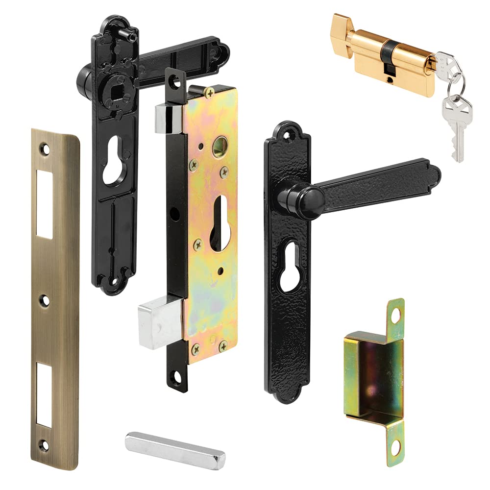 Photo 1 of Prime-Line K 5092 Steel and Diecast Security Door Keyed-Locking Mortise Handle Set for Security Screen Doors, 6-3/4 Inch Mounting Hole Centers, Black, Set of 1