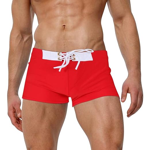 mens red swim trunks