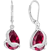 Rocayi Teardrop Earrings for Women 925 Sterling Silver Dangle Drop Leverback Earrings Birthstone Jewelry Gifts for Wife Mom Girlfriend Her
