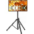 Tripod TV Stand for 23-75 inch Flat Screen/Curved TVs up to 100 lbs, Outdoor TV Stand with ±15° Tilt, Height Adjustable Portable TV Stand with Safety Design, Max VESA 600x400m, Black