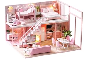 CUTEROOM DIY Miniature Dollhouse Kit with Furniture,Wooden Doll House Plus Music Movement & LED Lights, 1:24 Scale DIY House 