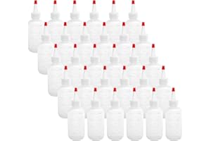 Hedume 30 Pack 4-Ounce Plastic Squeeze Bottles with Red Tip Cap and Measurement - BPA-Free, Latex-Free, Food-Grade - Good for Crafts, Art, Glue, Sauces, Ketchup, BBQ