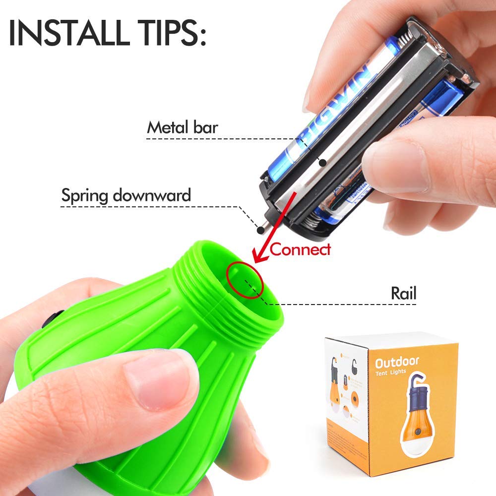 Compact LED Lantern Tent Camp Light Bulb for Camping Hiking Fishing Emergency Lights, Battery Powered Portable Lamp