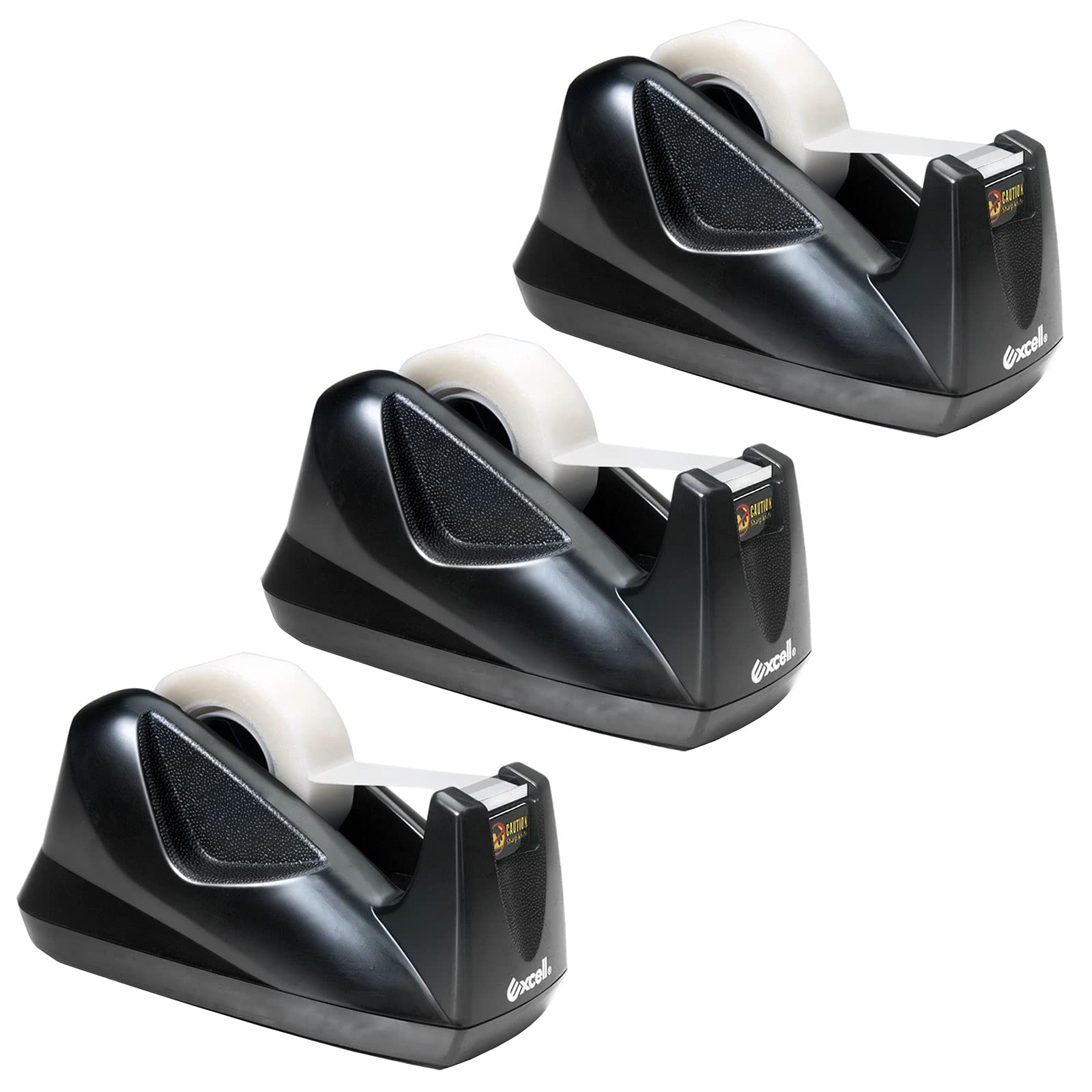 Excell Premium Desktop Tape Dispenser 3 Pack, Leather Touch Design, One-Hand Use with Weighted Non-Skid Base, Fits 3/4” (19mm) Tape & 1” (25.4mm) Core, Anti-Rust Blade