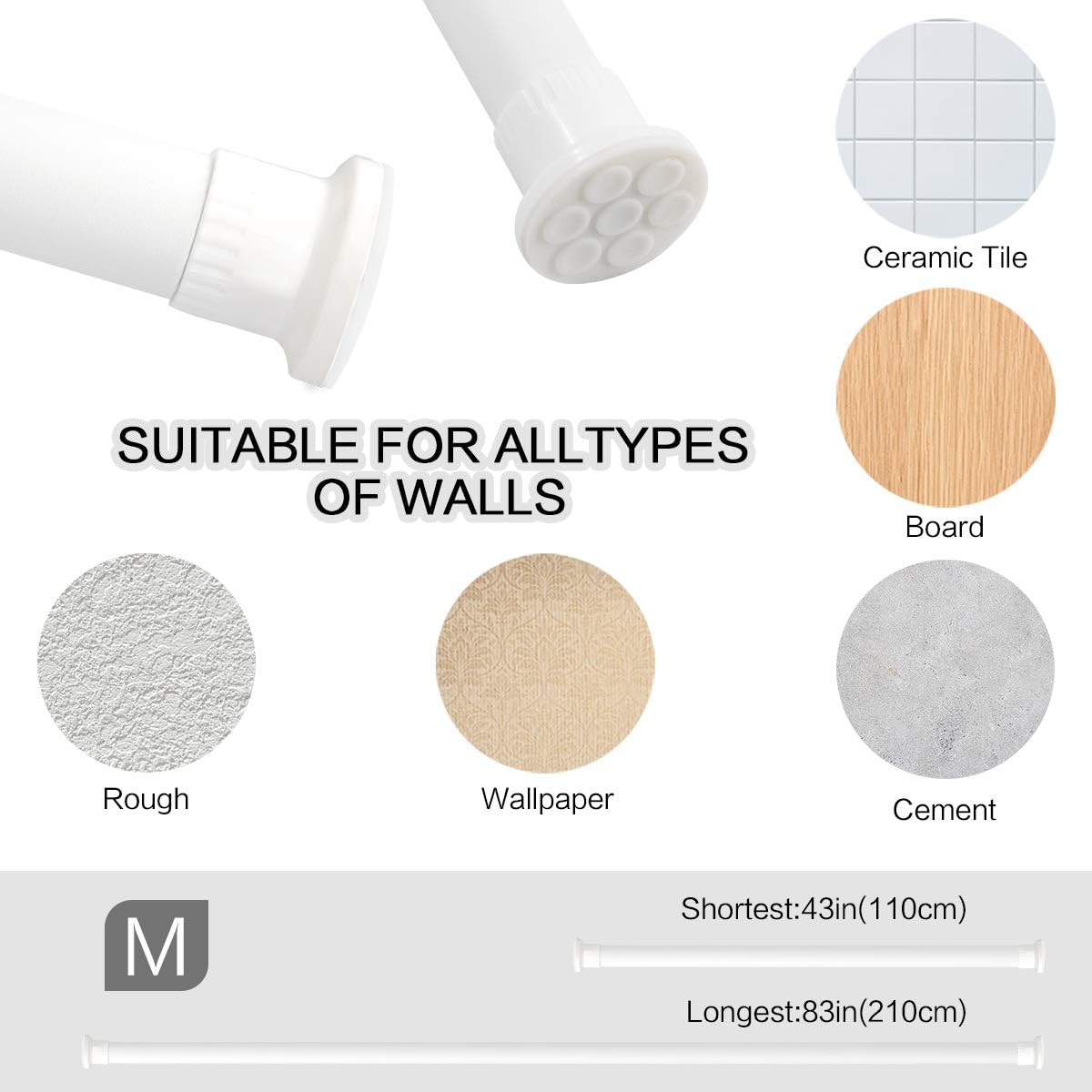 Tension Rod Shower Rail Curtain Poles, Shower Curtain Rail Heavy Duty Room Divider Curtain Rod - Image 3