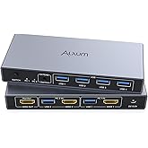 Alxum HDMI KVM Switch 1 Monitor 2 Computers KVM Switcher with Audio Jack | 4K@60Hz 2 PC 1 Monitor KVM Switch Dual HDMI 4 USB Ports for Keyboard Mouse Printer,5Gbps Button/Remote Control Power Delivery