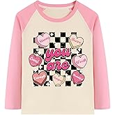 Valentine Shirts Girl Love Hearts Vday Raglan Long Sleeve Tees Cotton Tshirts 4-13T