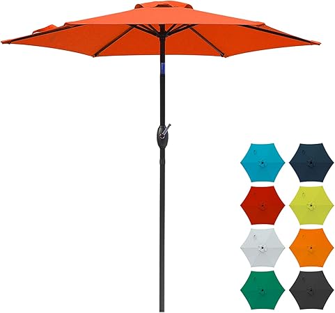 Amazon Com Sunvivi Outdoor 7 5 Ft Patio Umbrella Outdoor Market Table Umbrella With Crank 6 Ribs Polyester Canopy Orange Garden Outdoor