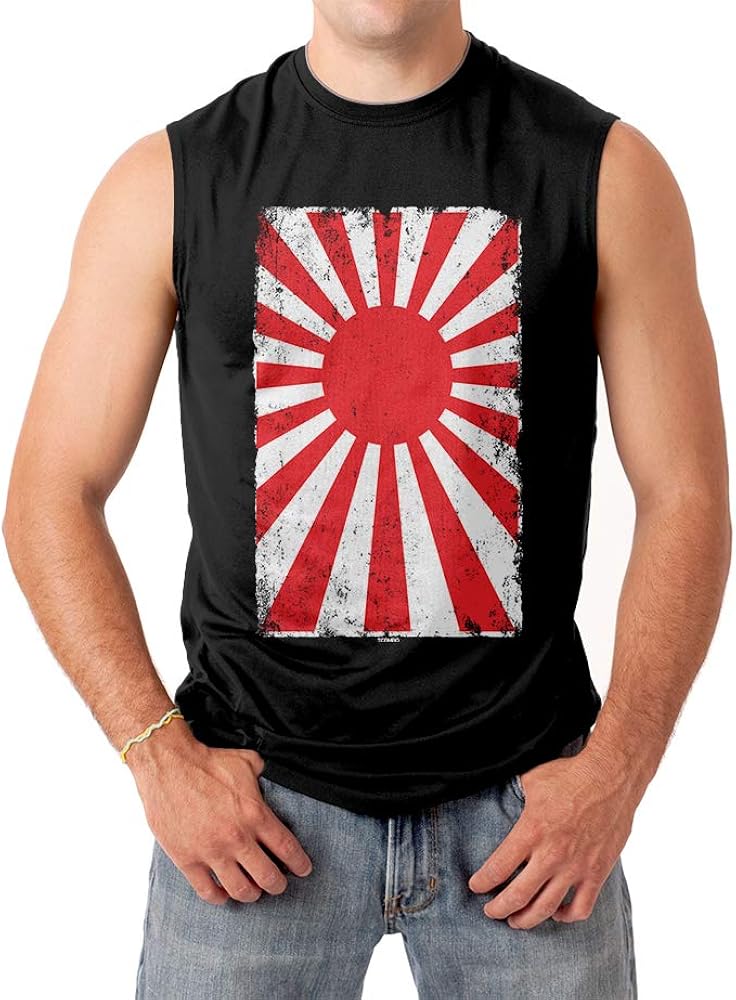 Distressed Japan Rising Sun Flag Sleeveless Shirt 7509 Jznovelty