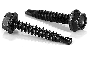 #8 x 1" Sheet Metal Screws 100PCS 410 Stainless Steel Hex Washer Head Tek Screws Fast Self Tapping Screws Black Oxide by SG TZH