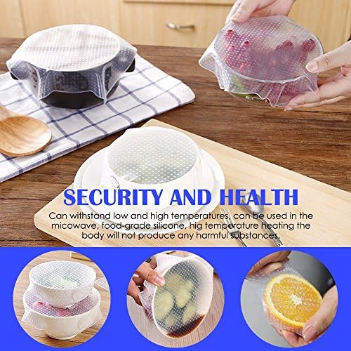 Multifunction Bowl Covers and Food Stretch Lids,Set of 5 Silicone Food Saver Wraps, Available Dishwasher, Microwave, Oven and Freezer Safe (white)