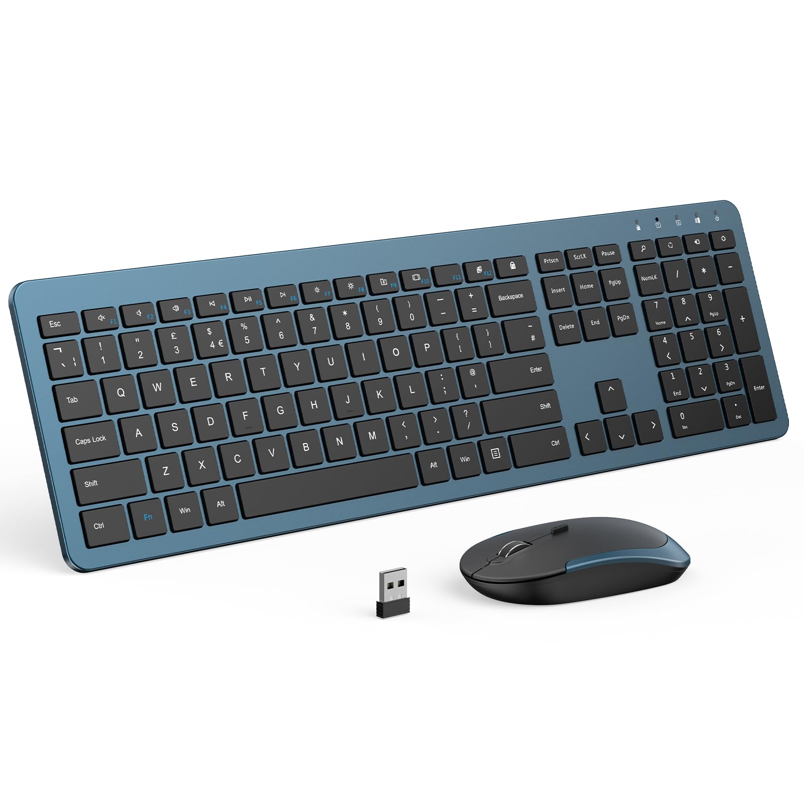 Photo 1 of (MISSING USB) Wireless Keyboard and Mouse Combo - Full Size Slim Thin Wireless Keyboard Mouse with Numeric Keypad 2.4G Stable Connection Adjustable DPI (Dark Blue)