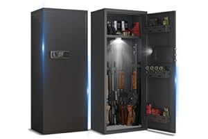 Omethey 10 Gun Safe with LCD Screen and Silent Mode, Unassembled Gun Safe for Home Rifle and Pistols, Gun Safes for for Rifle and Shotguns, Rifle Safe with 3 Magnetic Gun Slots and 3 Metal Storage Box