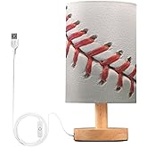 ALAZA Sport Ball Baseball White Decor Bedside Table Lamp with USB Port for Bedroom Nightstand Office Desk LED Bulb Included