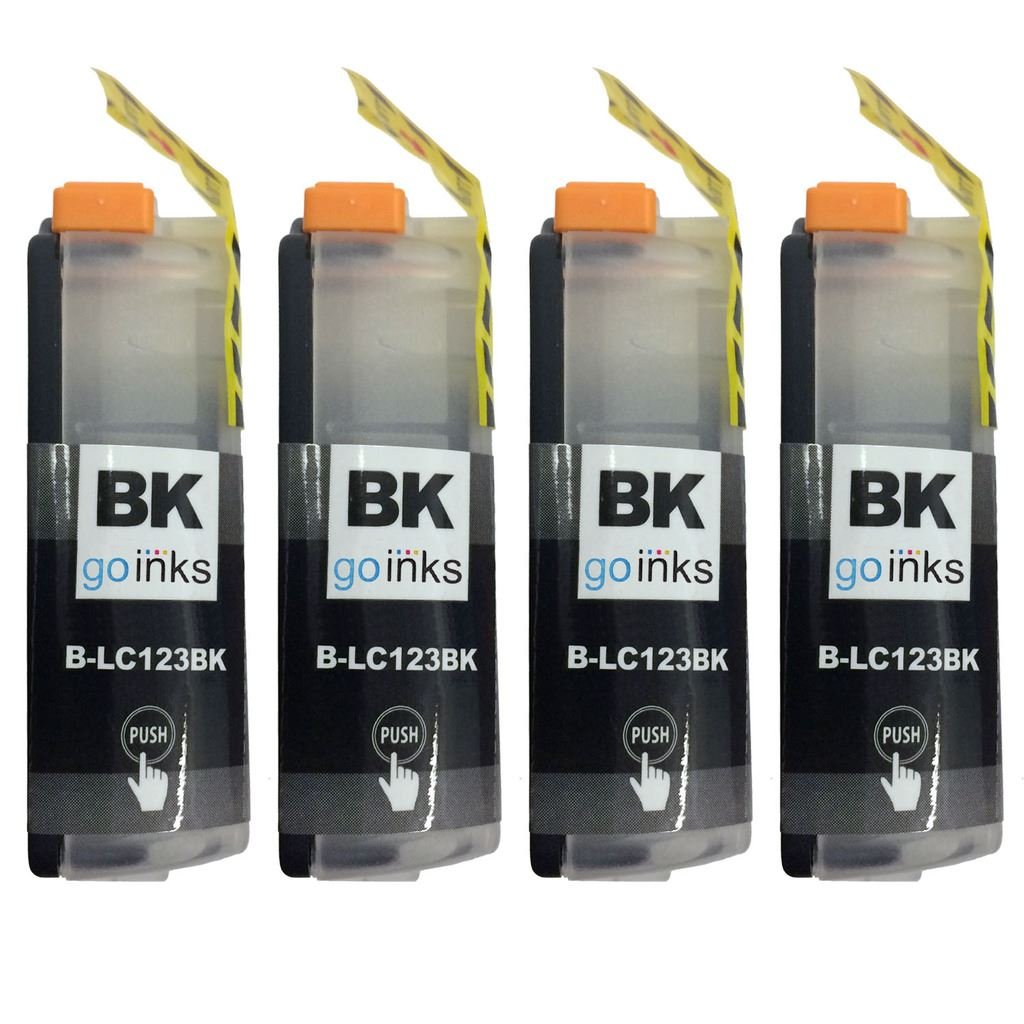 Go Inks 4 Black Ink Cartridges to replace Brother LC123Bk Compatible/non-OEM for Brother DCP & MFC Printers