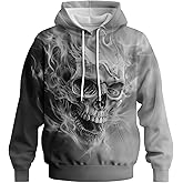 CZLBTFTP Mens Goth Skull Graphic Long Sleeve Pullover Hoodie
