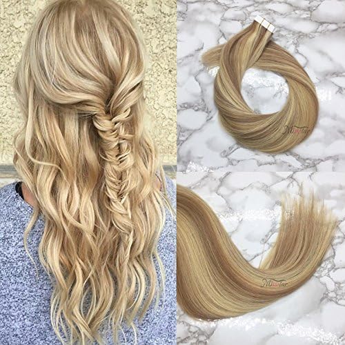 Missstar 22inch Two-toned Remy Tape in Ombre Human Hair Extensions Highlighted Ash Blonde mixed Bleached Adhesive Glue in Hair Exrensions 20pcs/50g