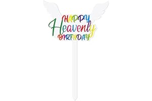 AceOrbit 13.8 X 7.9 Inches Large Happy Birthday in Heaven Decorations Cemetery Decorations for Grave Metal Memorial Remembrance Stake, Grave Markers for Human Cemetery Garden Yard Site Outdoor(White)