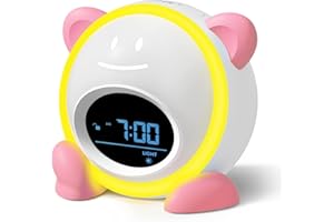 Windflyer OK to Wake Clock for Kids, Sleep Training Clock with Night Light and Sound Machine, Kids Alarm Clock for Bedrooms, Blue (Pink)