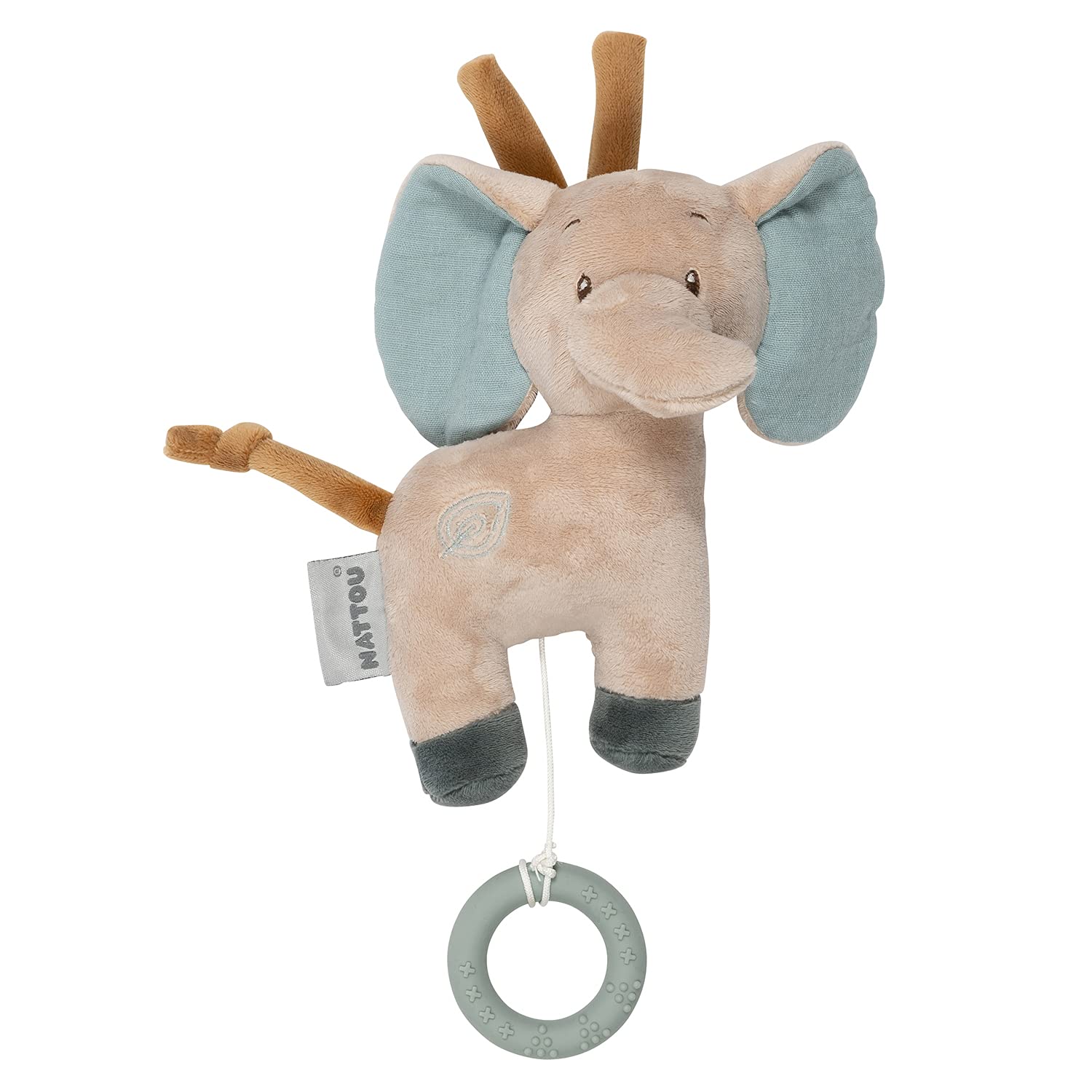 Nattou Axel the Elephant, Musical Plush Toy with Teething Ring, Cuddly Sleeping Aid, Integrated Music Box, No Batteries Needed, Hand Washable, 20 cm