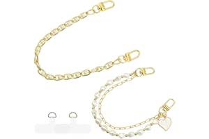 2Pcs Phone Wristlet Strap Decoration, Gold Pearl Heart Wristlet Strap Phone Chain Wristlet Decor Phone Charms Strap Wrist Lan