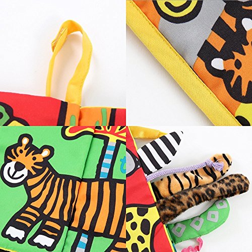 LOHOME Soft Cloth Books - Non-Toxic Fabric Baby Early Education Toys Activity Crinkle Animals Cloth Book for Toddler, Infants and Kids - Perfect for Baby Shower (Jungly Tails.)