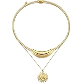 Nuvielle Stainless Steel Titanium Pendant Necklace for Women, Gold Layered Sun Charm Snake Chain Necklace, Trendy Dainty Layered Jewelry, Adjustable Hypoallergenic Gift for Her