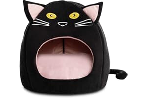 Hollypet Cozy Pet Bed Warm Cave Nest Sleeping Bed Kitty Shape Puppy House for Cats, 17 x 17 inches, Black