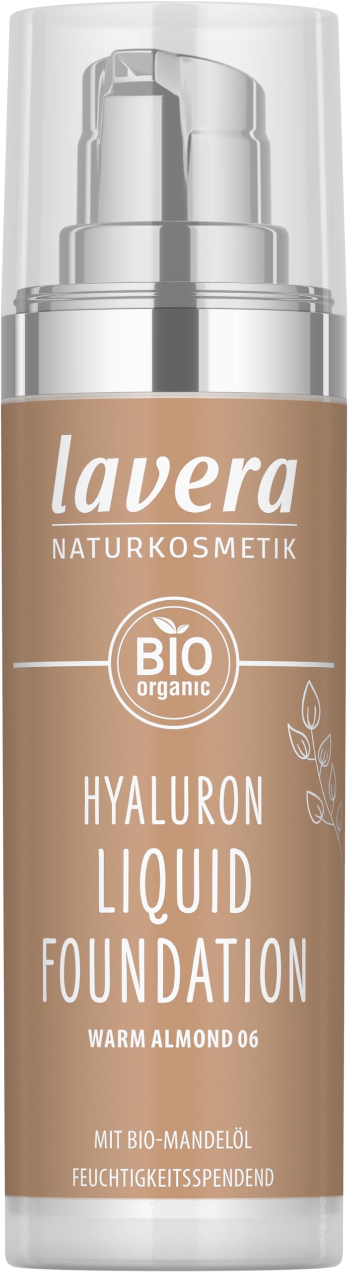 lavera Hyaluron Liquid Foundation - Warm Almond 06 - natural cosmetics - Vegan - Silky, lightweight texture - free from mineraloil - Natural hyaluronic acid & Organic almond oil - 30ml nude