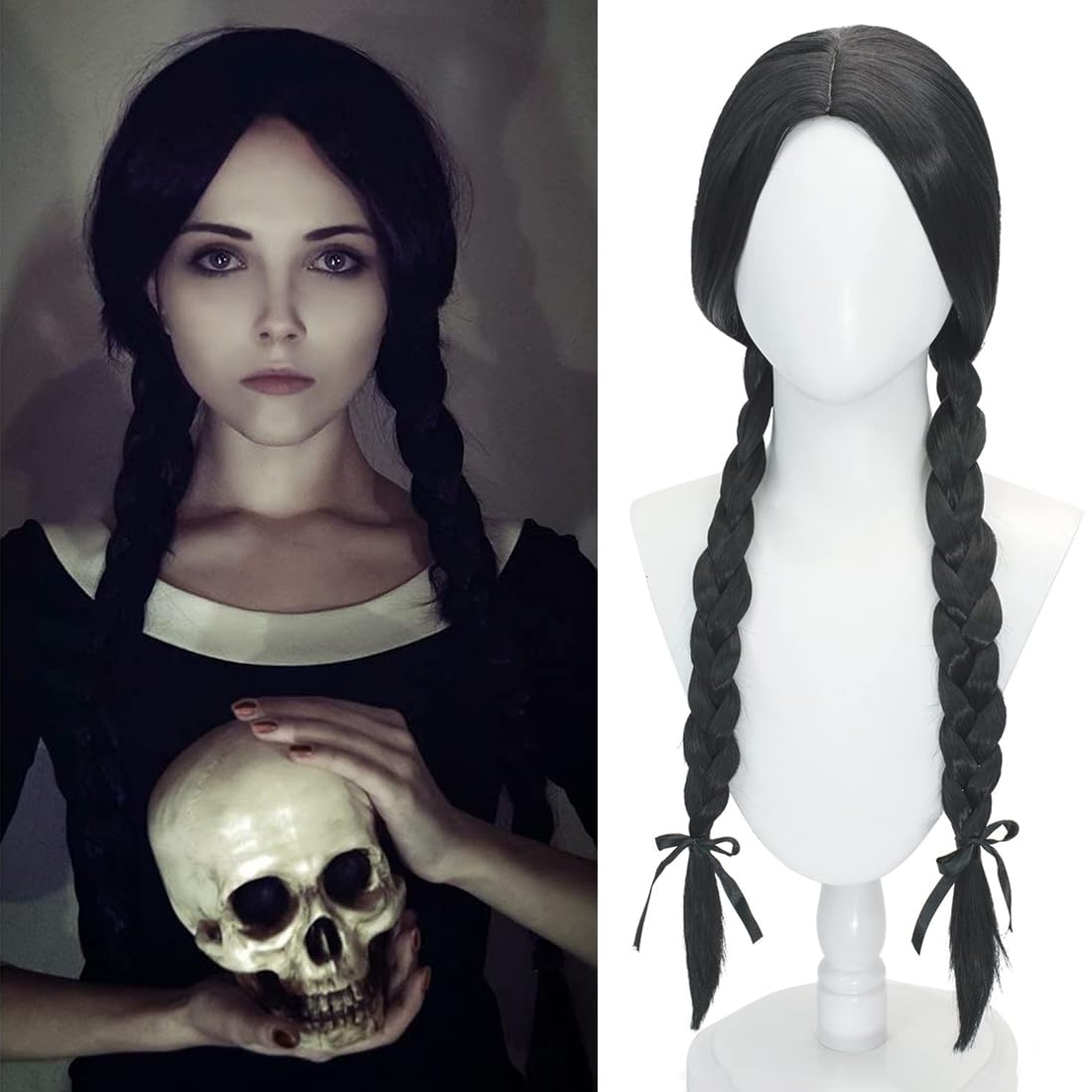 PORSMEER Wednesday Long Braided Wig Adams Ghosts Costume Wig for Women Halloween Gothic Costume Wigs — image 1