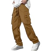 Comdecevis Men's Casual Cargo Pants Workout Joggers Stretch Sweatpants Hiking Drawstring Tactical Pants with Multi Pockets