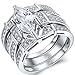 MABELLA Trio Sterling Silver Cubic Zirconia CZ Marquise Wedding Ring Set Anniversary for Women